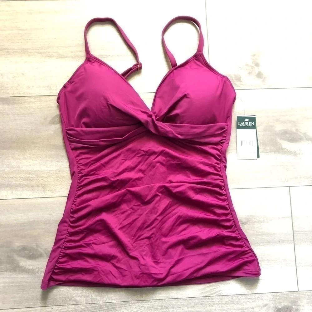 Lauren Ralph Lauren Plum Burgundy Beach Club Shaping Underwire Tankini Top 8